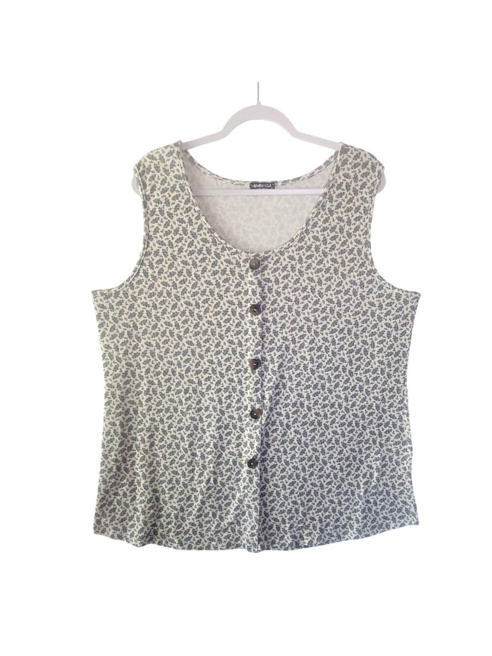Heimish USA 3X Womens Tank Top Blue Floral Button Front Sleeveless Casual